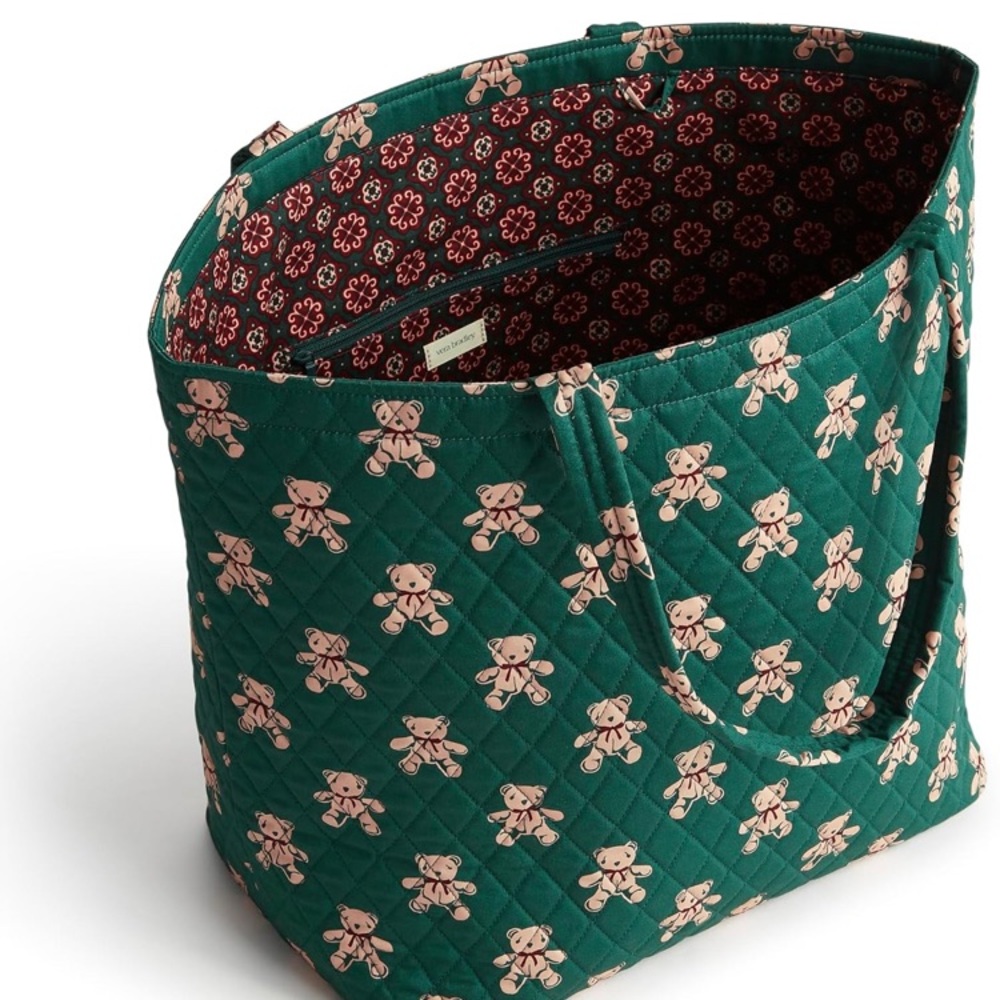 NWT Set Vera Bradley Green Teddy Bear Tote Bag. And mini crossbody bag. - Picture 3 of 11
